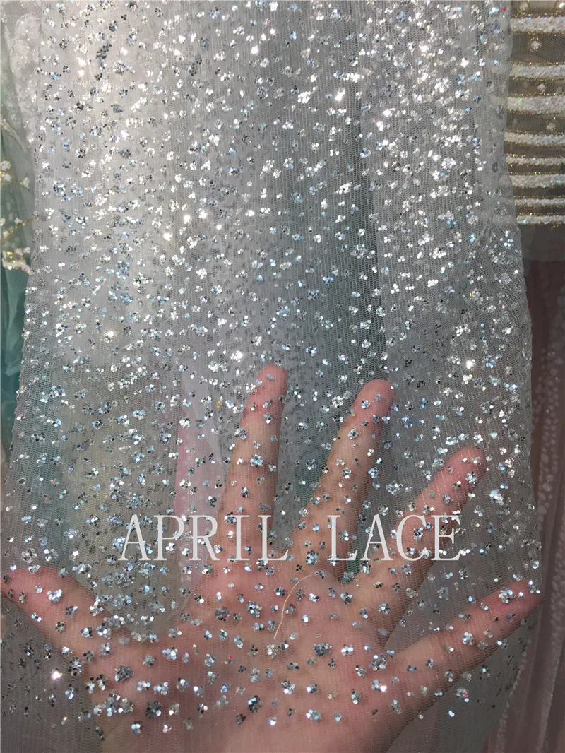 

5 yards hh015 silver dot dobby sexy glued sparkle glitter mesh net tulle lace fabric for wedding sawing /evening dress