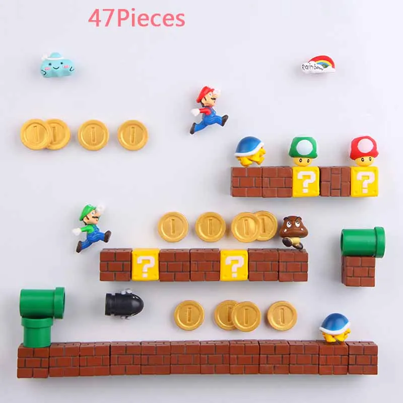 47 Combinations 63 шт. 3D Супер Марио смолы магниты на холодильник игрушки для детей украшения дома фигурки настенные Марио магнитные пули кирпичи - Цвет: 47 Combinations
