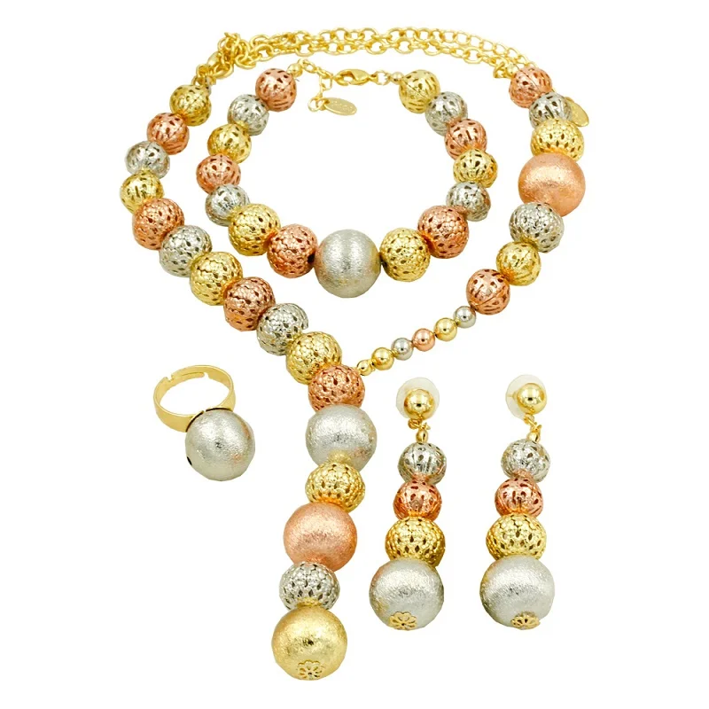 European Fashion New Design 18 Gold Jewelry Sets Necklace Ring Earrings