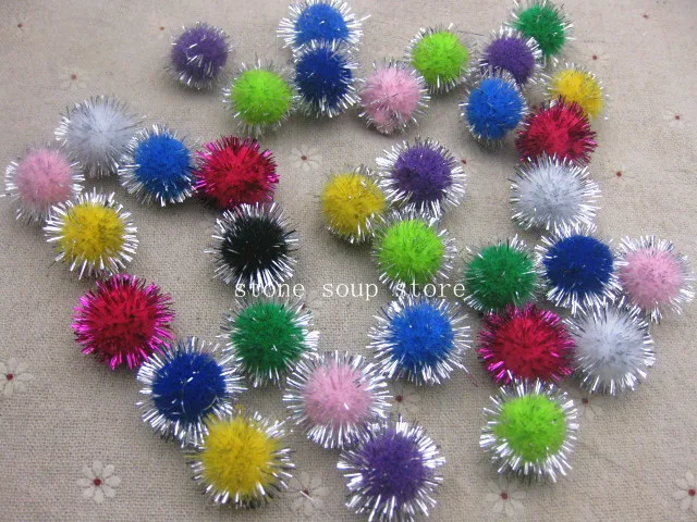 12mm 15mm 20mm Sparkly Pom Poms Glitter Tinsel Pompones DIY Sewing