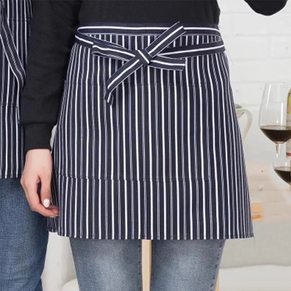 Women Men short Striped Aprons High Quality Wholesale Kitchen Shop Bakery Chef Waiter Cleaning Work Wear Aprons pliester apron