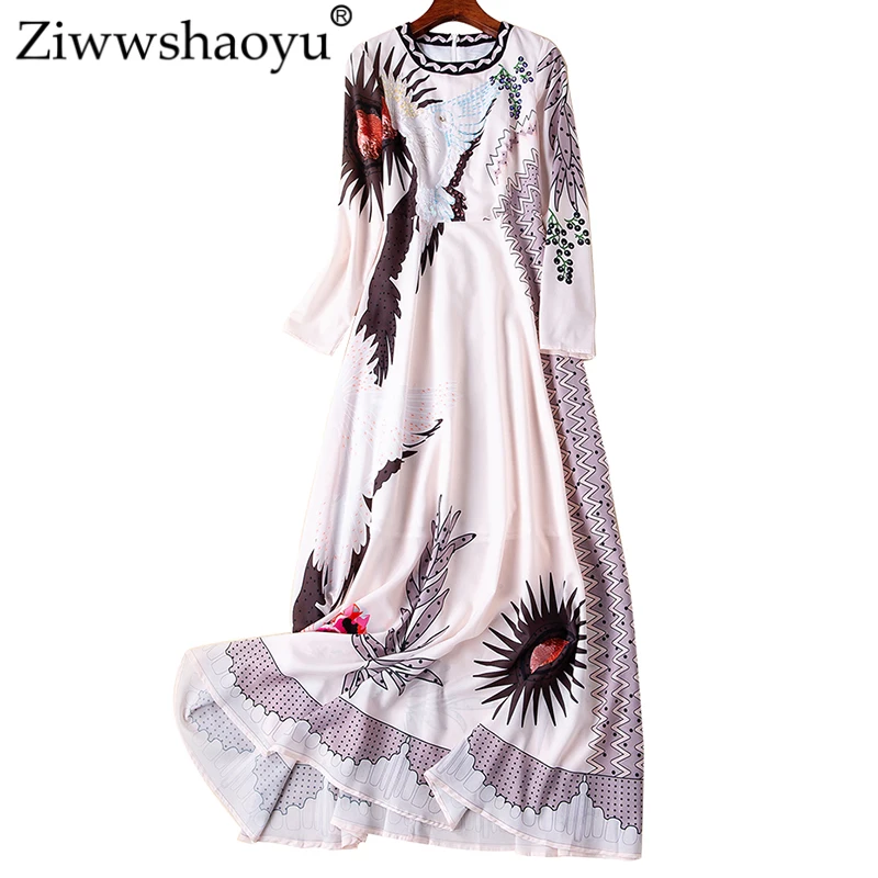 

Ziwwshaoyu Fashion Print Maxi dresses O-Neck Beading Sequined Diamonds Elegant Party dress Spring and summer new women's