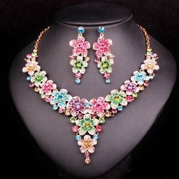 

Fashion Rhinestone Bridal Jewelry Sets Party Wedding Costume Earrings Necklace Set for Brides Flower Jewelery Gifts for Women
