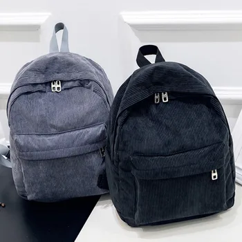 

2019 New Corduroy Women Backpack Pure Color Women Travel Bag Fashion Double Backpack Female Mochila Bagpack Pack Design