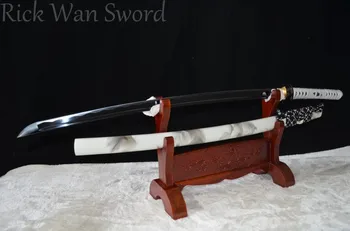 

Hand Forged Japanese Samurai Practise Sword KATANA 1060 high Carbon Steel Full Tang black Blade iron tsuba white saya