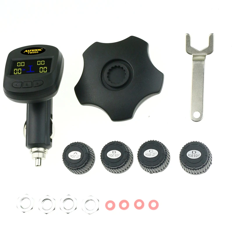 AUTOOL TW500 Car TPMS Tire Pressure Alarm Universal Wireless Autos TPMS Tire Pressure Monitor System+4 Internal External Sensors