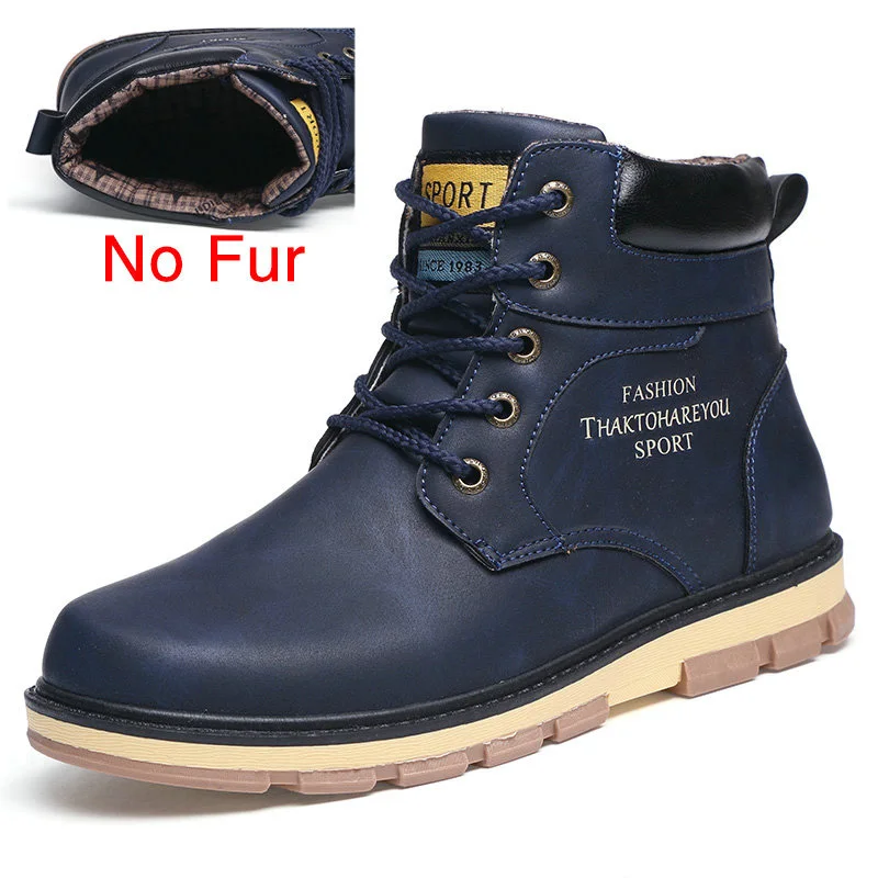 DEKABR/Новинка года; сезон осень-зима; Теплые ботильоны; Качественная мужская повседневная рабочая обувь из искусственной кожи; мужские ботинки на шнуровке в винтажном стиле - Цвет: No Fur Blue