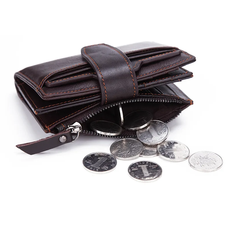 Men's wallet purse oil wax leather double zipper purse first layer leather wallet leather short coin coin fashion brand 347 Men's wallet purse oil wax leather double zipper purse first layer leather wallet leather short coin coin fashion brand 347