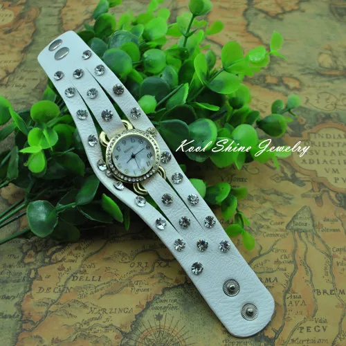 Free Shipping(min order $15+gift)Retail Watch Bracelet Leather Band Shining Rhinestone Decoration Luxury Style 7 Colors WB022 | Наручные