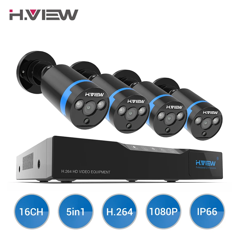 H. View 16CH система видеонаблюдения 4 1080P уличная камера безопасности 16CH CCTV DVR комплект видеонаблюдения iPhone Android Удаленный просмотр