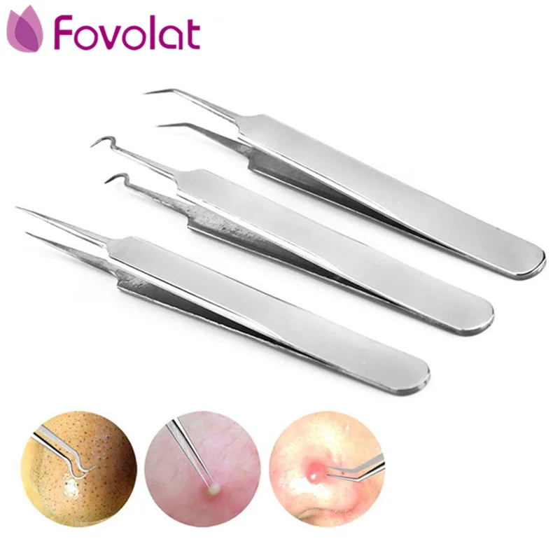 

3Pcs Acne Needle Clip Tweezers Pore Cleaner Pimple Blackhead Romover Skin Care Nose Black Head Pliers Comedone Blemish Extractor