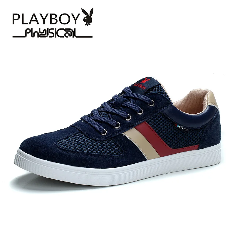 Playboy мужская повседневная обувь модная дышащая на шнуровке демисезонная сетчатая мужская обувь - Цвет: Синий
