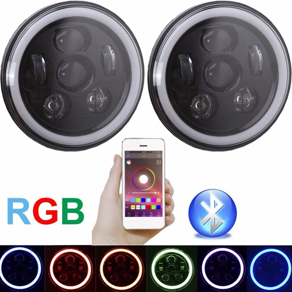 

7 Inch LED Headlights DOT RGB Halo Bluetooth Angel Eye DRL Lights for Jeep Wrangler JK LJ CJ JKU TJ Rubicon Sahara Unlimited