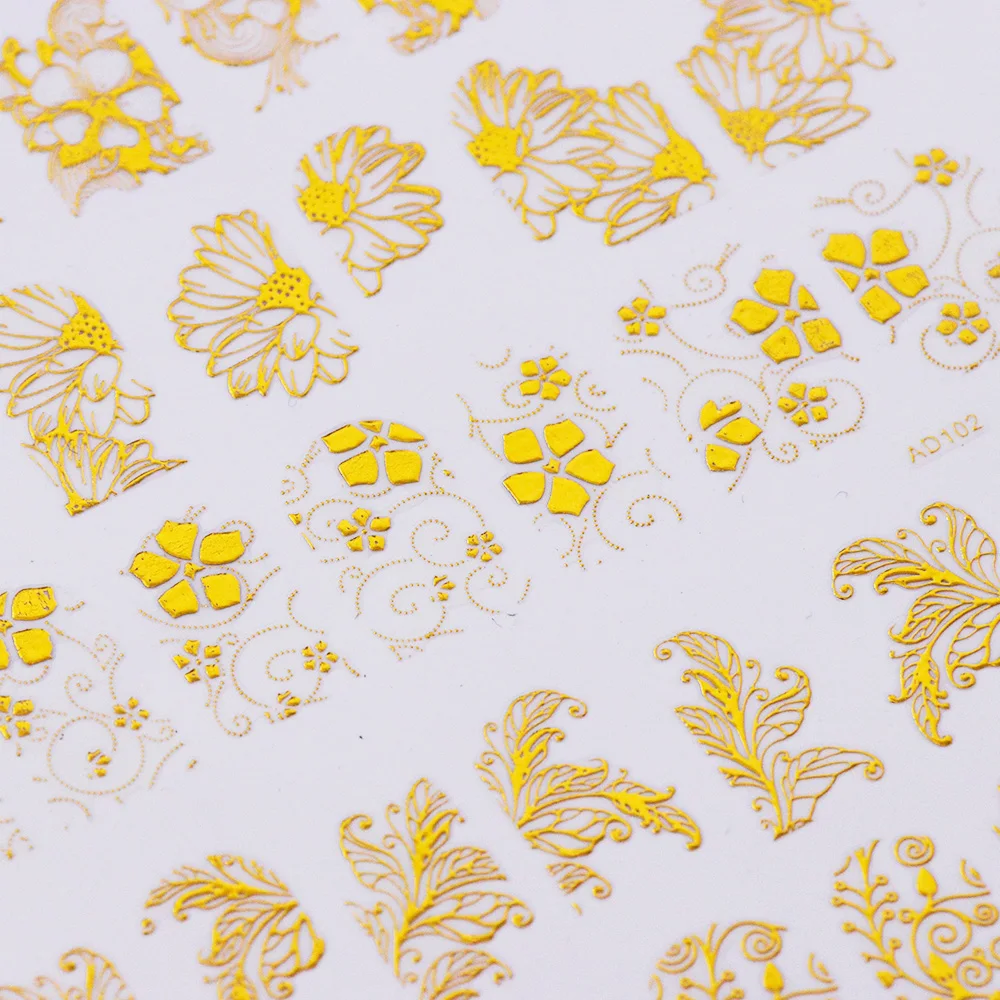 1 шт 3D золотые наклейки для ногтей, клейкие наклейки, лист, лоза, цветы, полосы, Полное Обертывание фольги, украшение для ногтей, маникюр, TRAD101-106