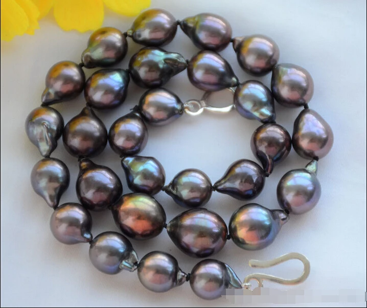 

Free shipping >>>>>z6368 lustre 13mm brown black almost round Edison fw pearl necklace 17inch 92