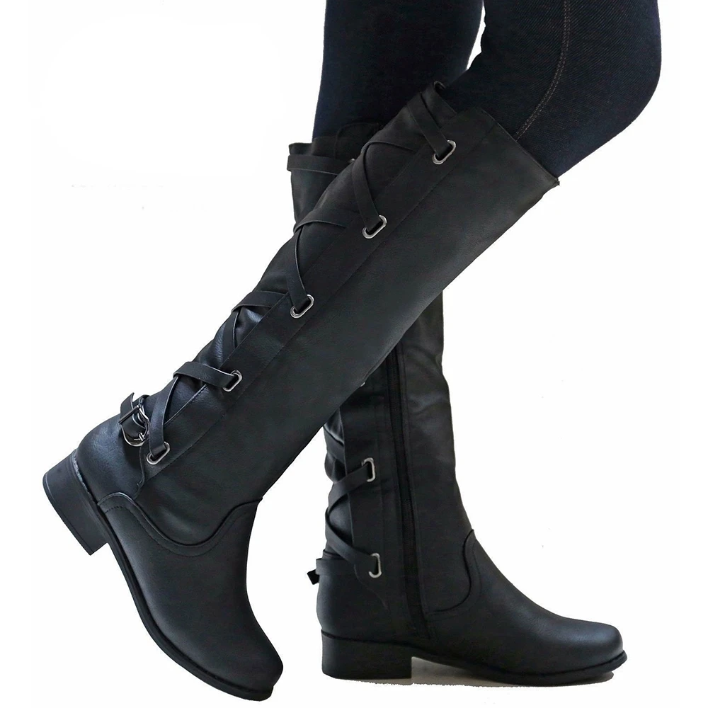 

Botines Mujer 2018 Shoes Woman Ladies Buckle Roman Riding Knee High Cowboy Winter Boots Women Martin Long Boots Botas