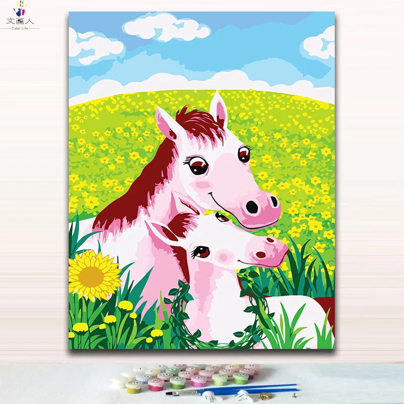 Бегущая Черная лошадь в прериях картины цвета рисования краски по номерам с пакетом для hoom декора - Цвет: 1062 horse 10