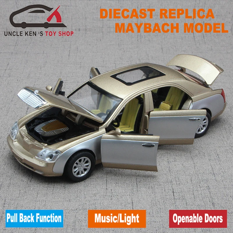  17.5CM Length Maybach Diecast Model Car Toys For Children With Gift Box/Six Openable Doors/Music/Li