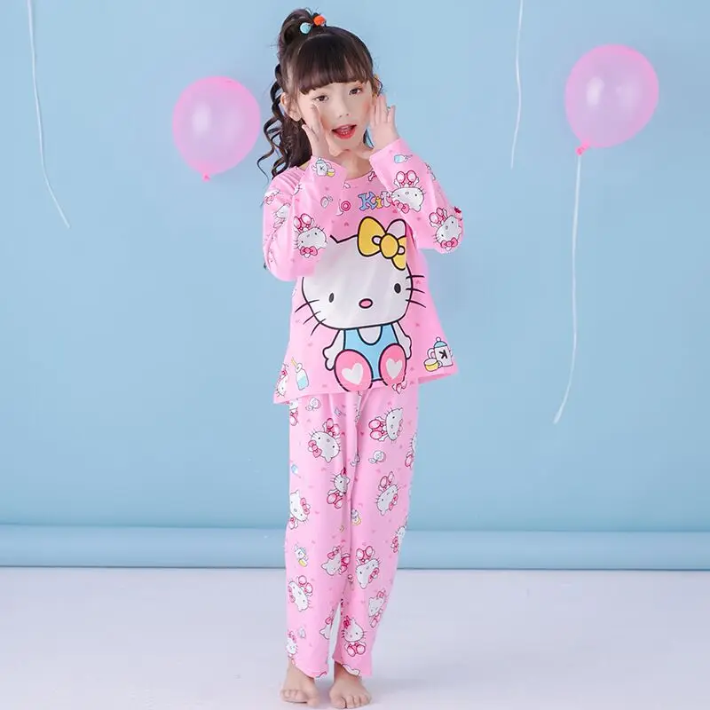

New Big Children Pajamas Set 2pcs Long Sleeve Sleepwear Sets Growing Girls Pyjamas Kids Cotton Long Johns suit Girls underwear s