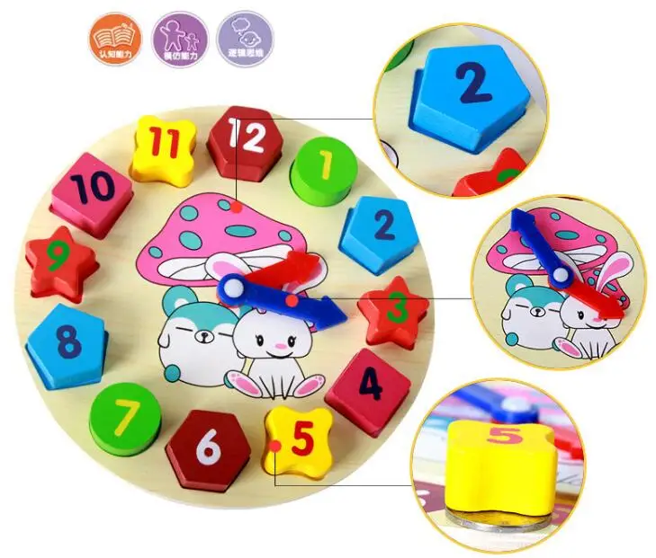 Монтессори материалы часы кролика игрушки Образование игрушки деревянные Цифровой 3D часы головоломки детей игрушки Преподавание
