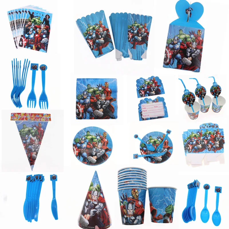 

Avengers Kids Birthday Party Decoration Straw Tablecloth Gift box Tableware Set Party Supplies For children