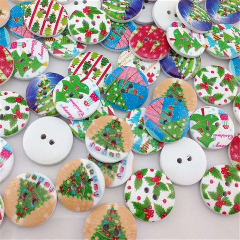 New 50pc Santa Christmas Wood Buttons Sewing 20 mm Mix Lots WB17wooden
