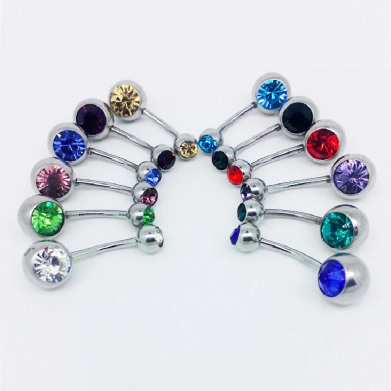 Piercing Jewelry 10 pcs/lot Piercing Navel Surgical Steel Single Crystal Rhinestone Belly Button Rings 5/8mm Ball