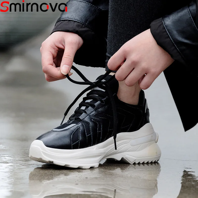 

Smirnova 2019 new shoes woman casual sneakers women lace up genuine leather shoes women Hot hot Dad Shoes INS hot women shoes