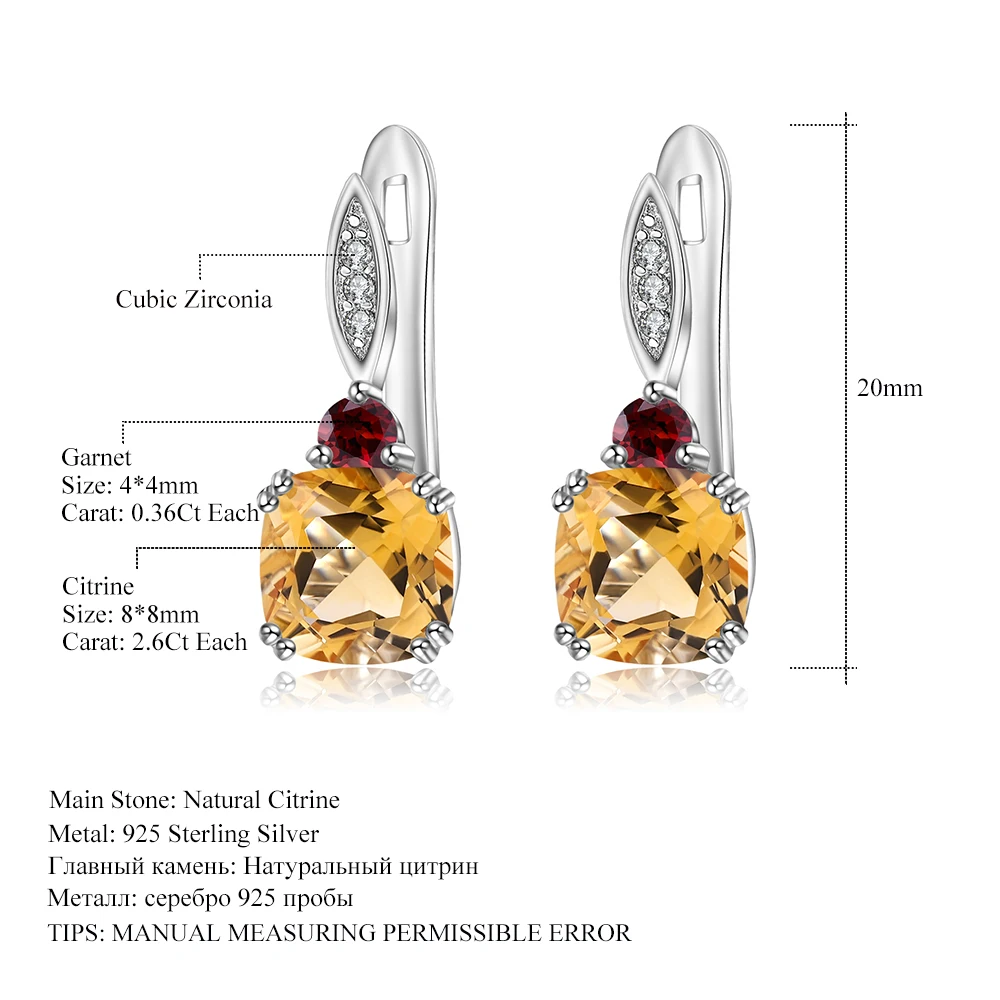 GEM'S BALLET 5.21Ct подушка натуральный цитриновый гранатовый 925 пробы серебряный камень серьги гвоздики для женщин Свадебные ювелирные изделия