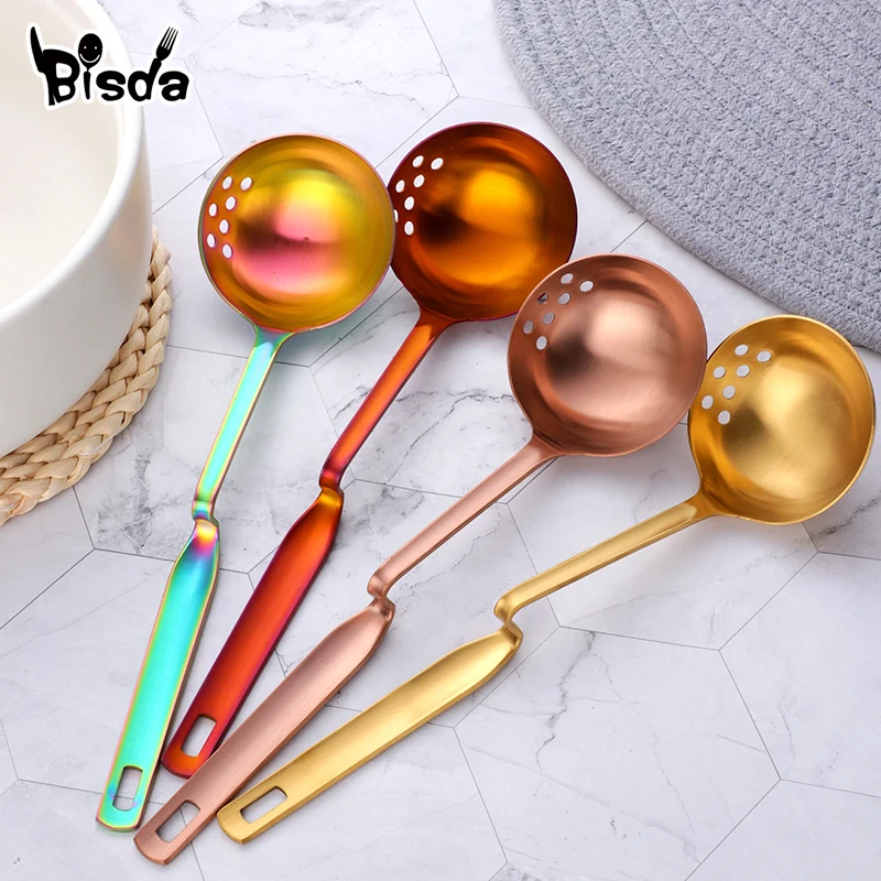 

1Pc Stainless Steel Soup Spoon Colander Rainbow Cooking Tool Silver Soup V-Shape Spoon Strainer Kitchen Utensil Skimmer 8 Colors