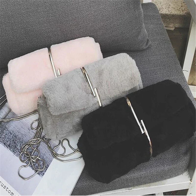 

Winter New Fashion Women's Bag Solid Color Chain Plush Flap Bags High Quality Shoulder Bag Lady's Messenger Bags Day Clutches