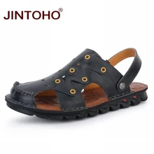 Лето jintoho мужские сандалии из натуральной кожи модные мужские сандалии кожаная мужская обувь водонепроницаемые сандалии для мужчин летняя пляжная обувь