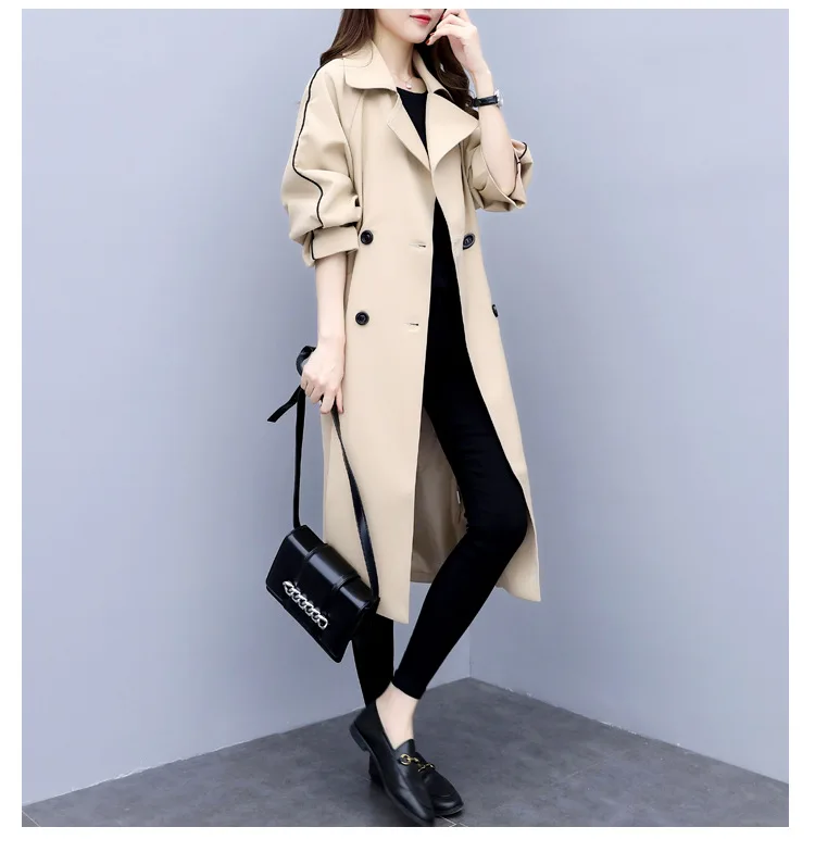 Trench Coat for Women Streetwear Double Breasted Turn-down Collar Spring/Autumn Coat Women's Overcoat with Pocket