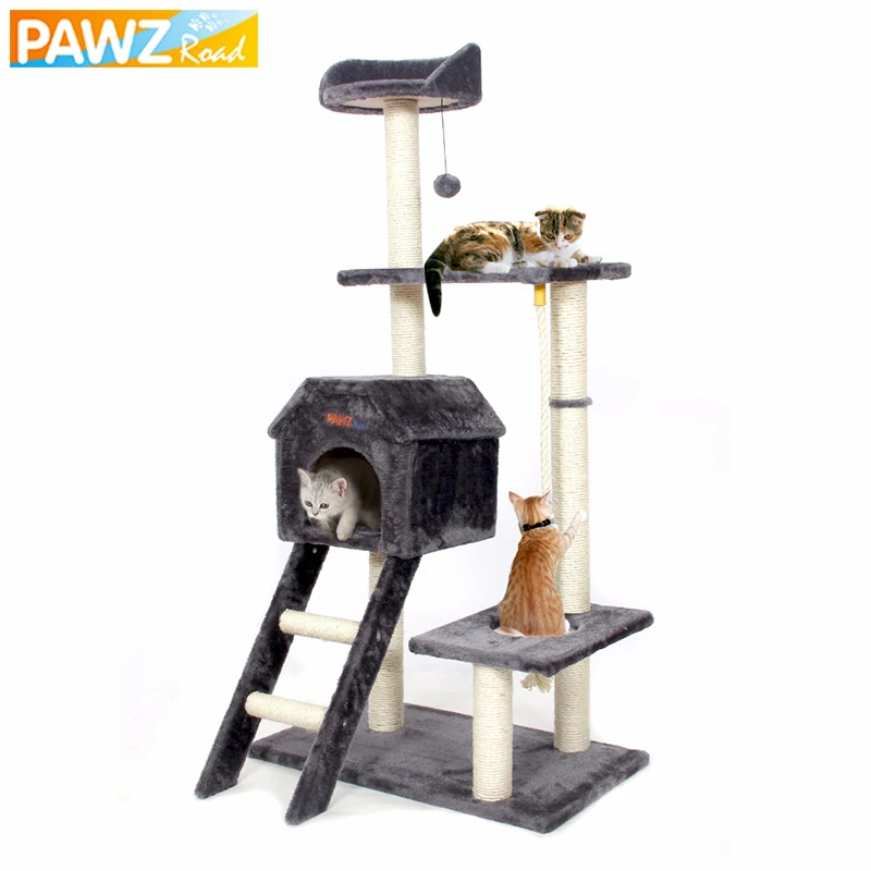 

Domestic Delivery H139cm Cat Condos Jump Toy with Ladder Scratching Solid Wood for Cat Climbing Frame 3 Colors Pet Toy with Ball