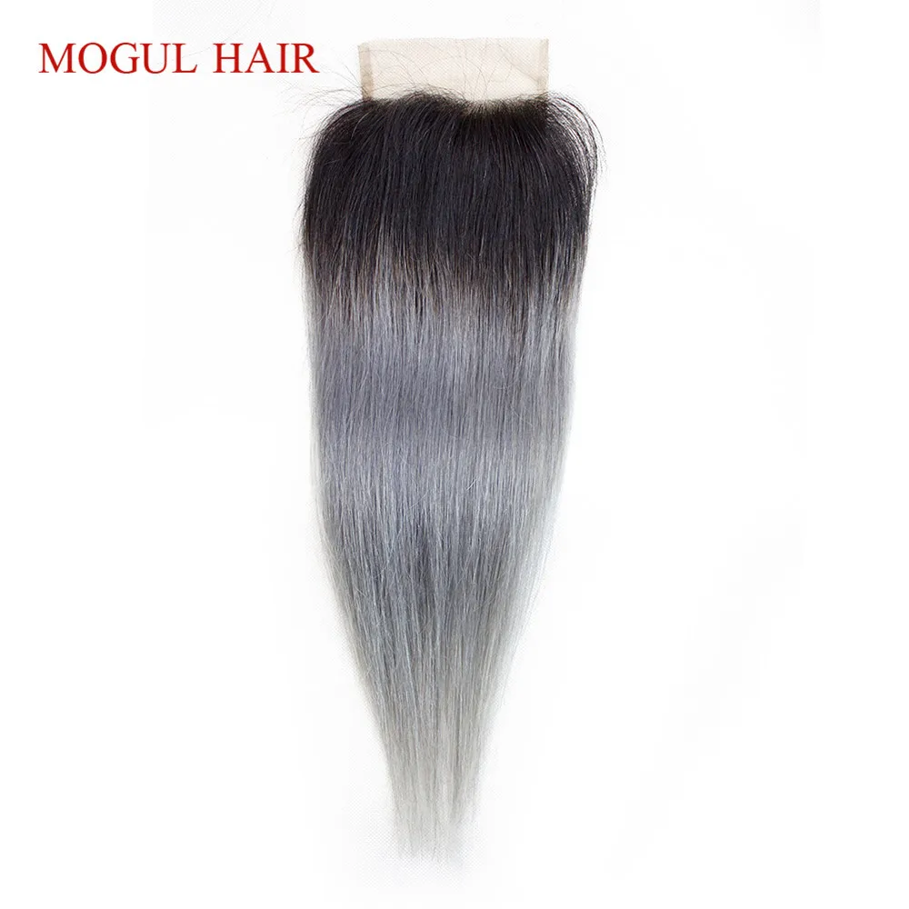 MOGUL волосы 4*4 Кружева Закрытие T 1B серый розовый Омбре Remy человеческие волосы бразильские прямые волосы средняя часть закрытие 10 12 14 дюймов