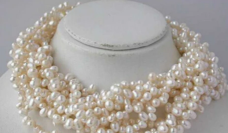 

Miss charm Jew1571 10ROW 7MM 18" WHITE RICE FRESHWATER PEARL NECKLACE