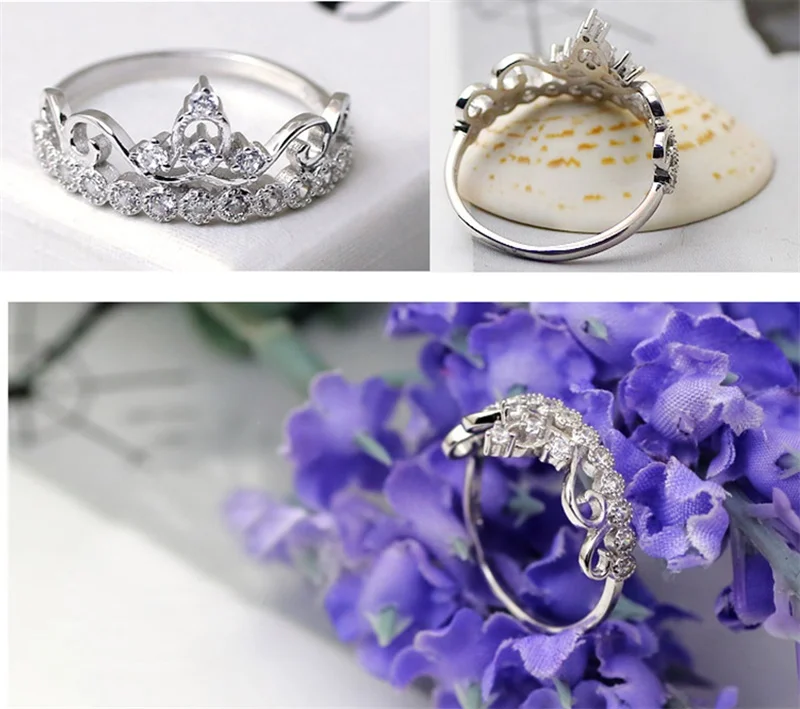 YHAMNI 925 пробы Серебряная корона кольцо В стиле принцессы кубический цирконий, ювелирные Обручение обручальное кольцо для Для женщин ZR178