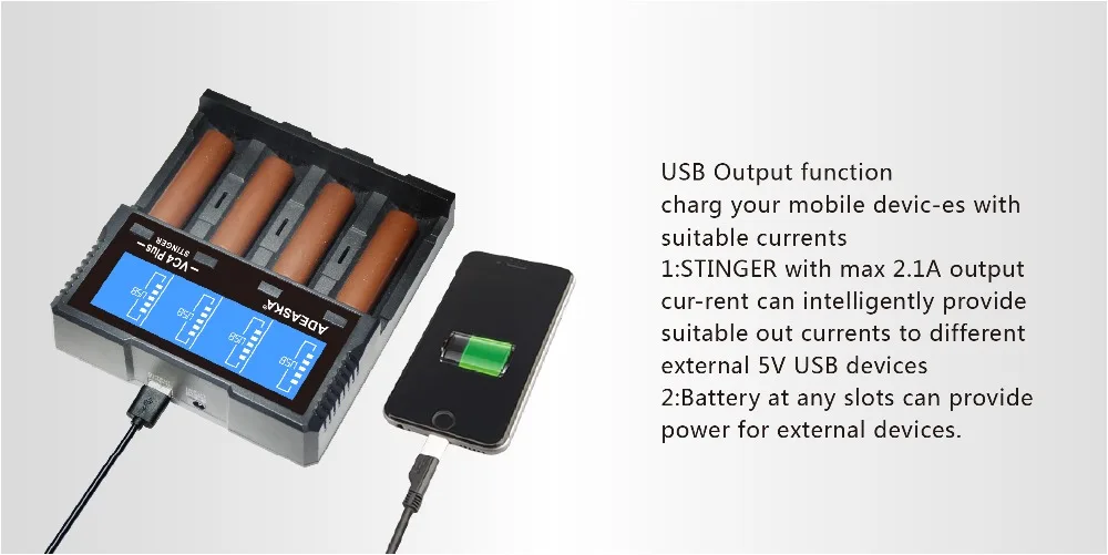 USB Быстрое интеллектуальное зарядное устройство ADEASKA VC4 PLUS с ЖК дисплеем для Li