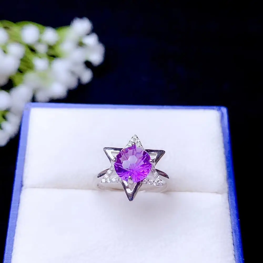 

classic purple Amethyst gemstone ring for women with silver star shape birthday gift girl ornament