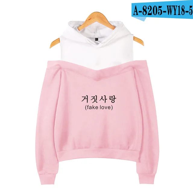 LJ-pink Новое поступление, розовые K-pop Bangtan толстовки для мальчиков, женские Модные свитшоты, с принтом Fake Love, хип-хоп, с открытыми плечами, худи, фанаты, любимые - Цвет: LJ-pink