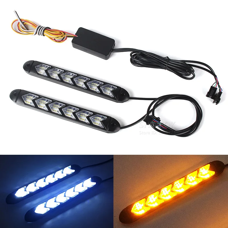 

2Pcs LED DRL Daytime Running Light Car Styling Dynamic Streamer Flow Amber Turn Signal Warning Steering Fog Day Lamp