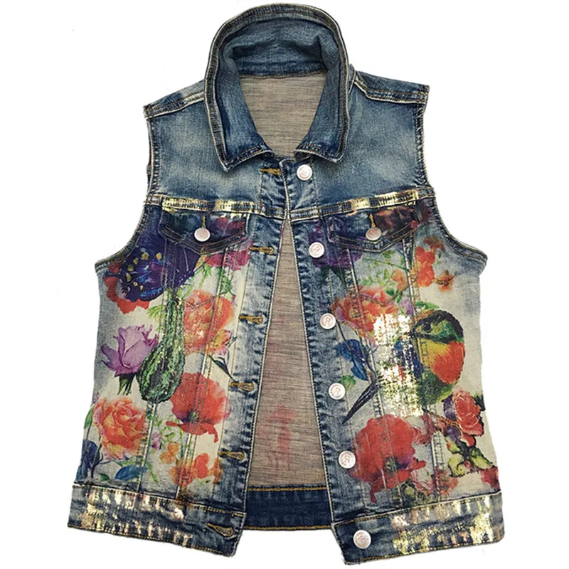 

Women Basic Coats 2018 New Boyfriend Style Printed Casual Vintage Jacket Women Sleeveless Coat Jackets Women's Tops
