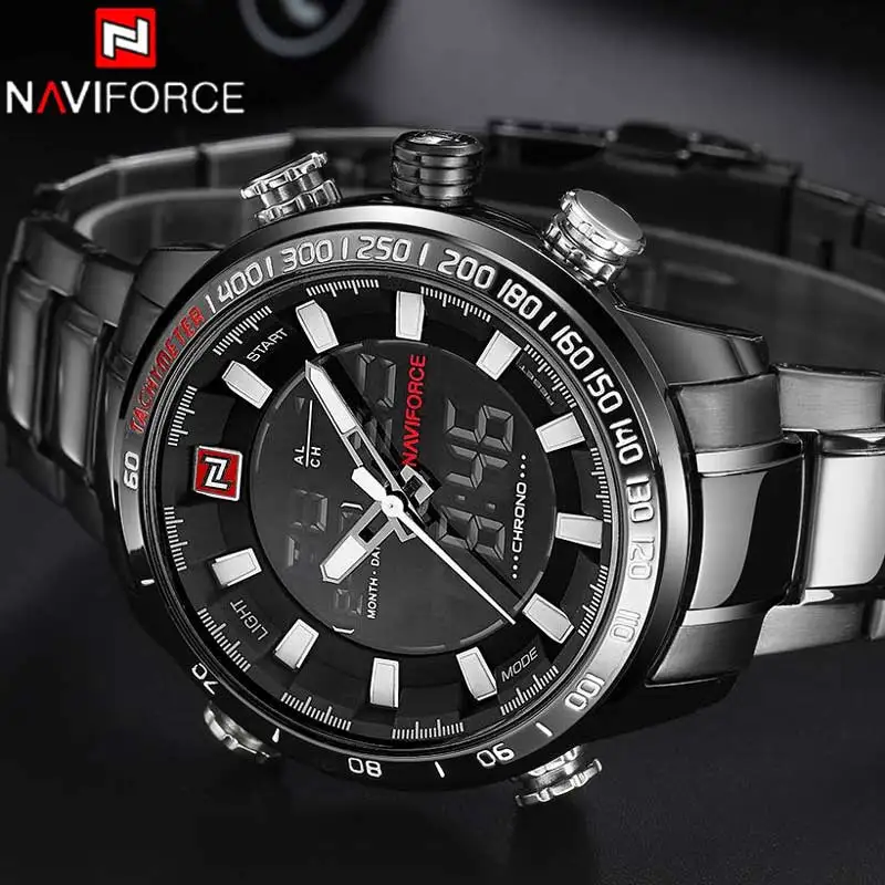 

NAVIFORCE Men Watch Digital Analog Sport Mens Wristwatch Top Brand Luxury Military Stainless Steel LED Quartz Male Clock 9093