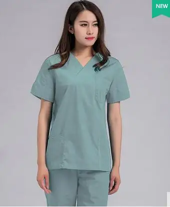 Летний Стиль v-образным вырезом хлопок доктор скраб устанавливает больницы медсестра медицинской одежды clinic рабочая одежда короткий/длинный рукав - Цвет: women short sleeve