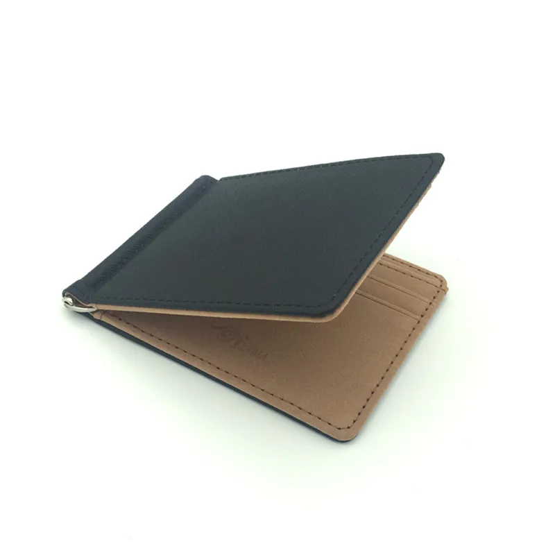 Money Clip Wallets Leather For Men Women Solid Metal Clamp Cash Holder Slim Purse Billfold Credit Card Case credit card holder id card holder synthetic leather wallet metal money clip
