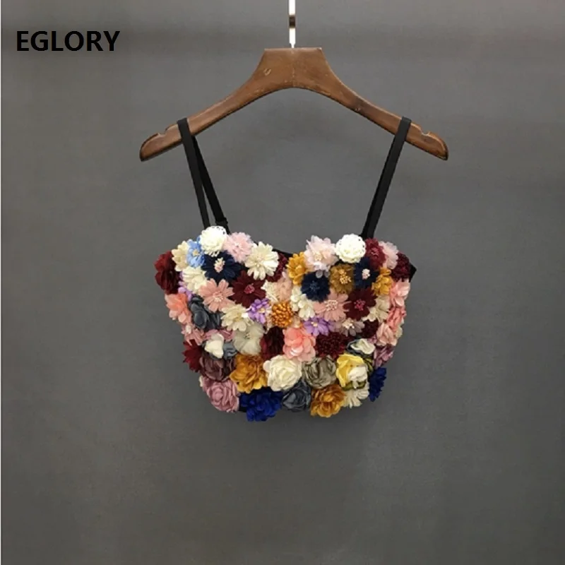 

2019 Summer Fashion Short Crop Tops Women Hand Made Flower Beading Sexy Backless Casual Vest Tops Ladies Sexy Beach Wear