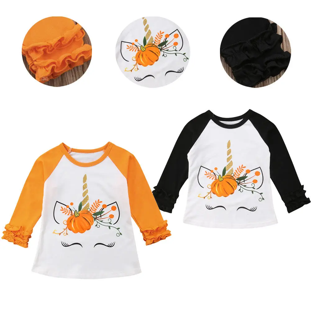 

2 Colors Toddler Baby Kids Girl Unicorn Pumpkin Long Sleeve Cotton T-shirt Casual Top Autumn Clothes