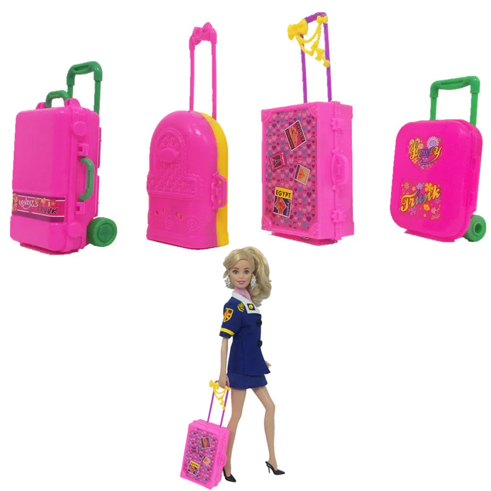 NK Fashion Doll Accessories Plastic Furniture Kids Toys Play House 3D Travel Train Suitcase Luggage For Barbie Doll Best Gift JJ luggage storage box mini transparent jewelry candy miniature suitcase jewelry case storage container boxes for gifts plastic box