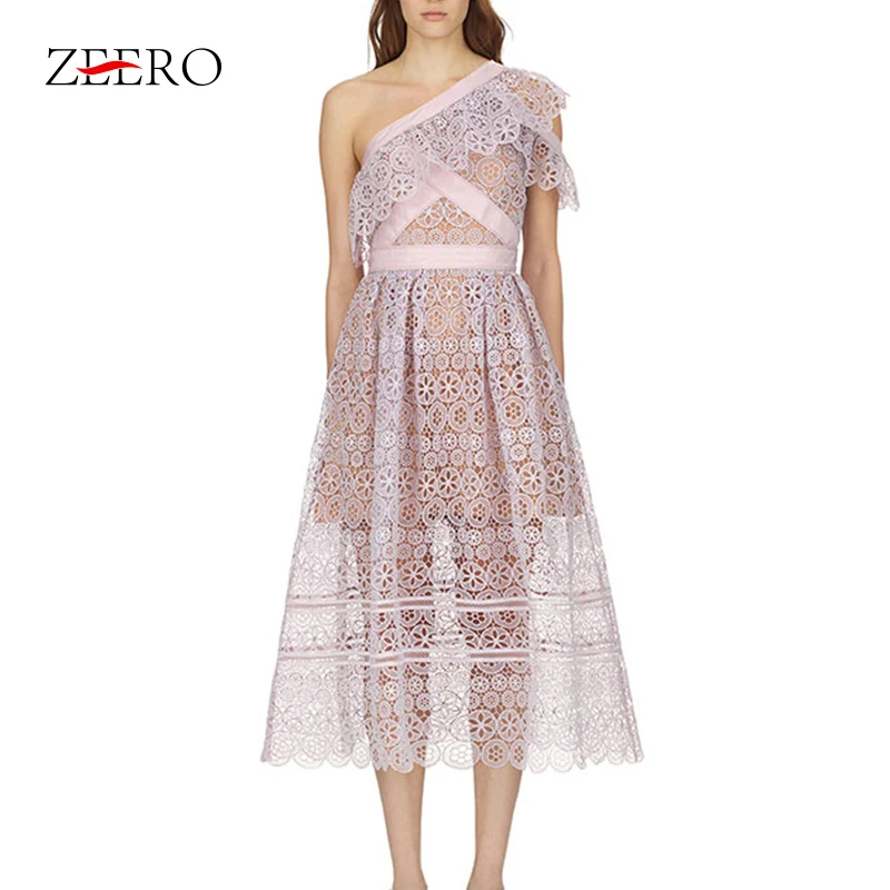 

ZEERO High-end Self Portrait Lace Dress Designers 2018 Short Sleeve Hollow Out Long Dress Luxury Party Club Mid Calf Vestidos