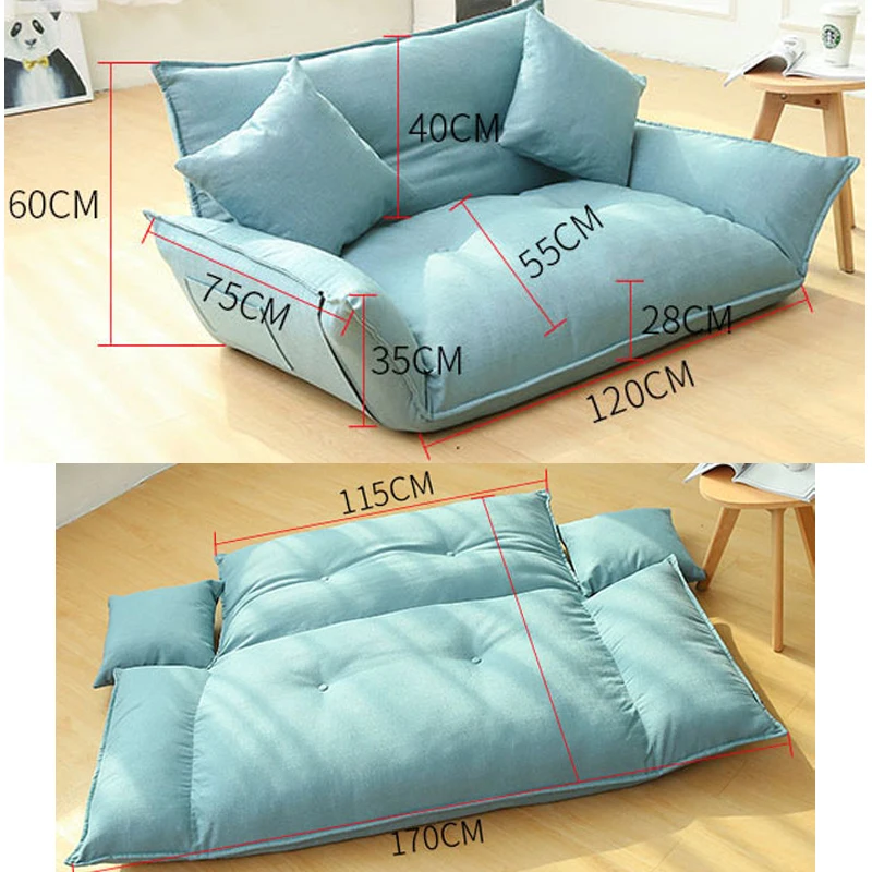 A,Modern Design Floor Sofa Bed 5 Position Adjustable Sofa Plaid Japanese Style Furniture Living Room Reclining Folding Sofa